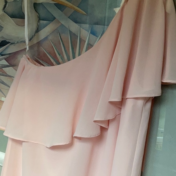 Naked Zebra pink peach chiffon like one shoulder mini dress. Fully lined sz S - Picture 5 of 11